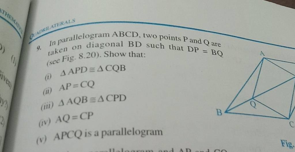 9 In Parallelogram Abcd Two Points P And Q Are Taken On Diagonal Bd Suc 2333