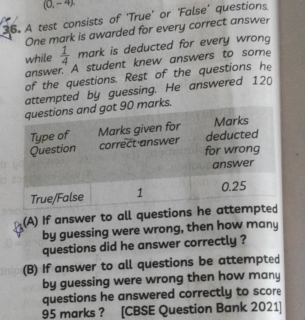 36-a-test-consists-of-true-or-false-questions-one-mark-is-awarded-f