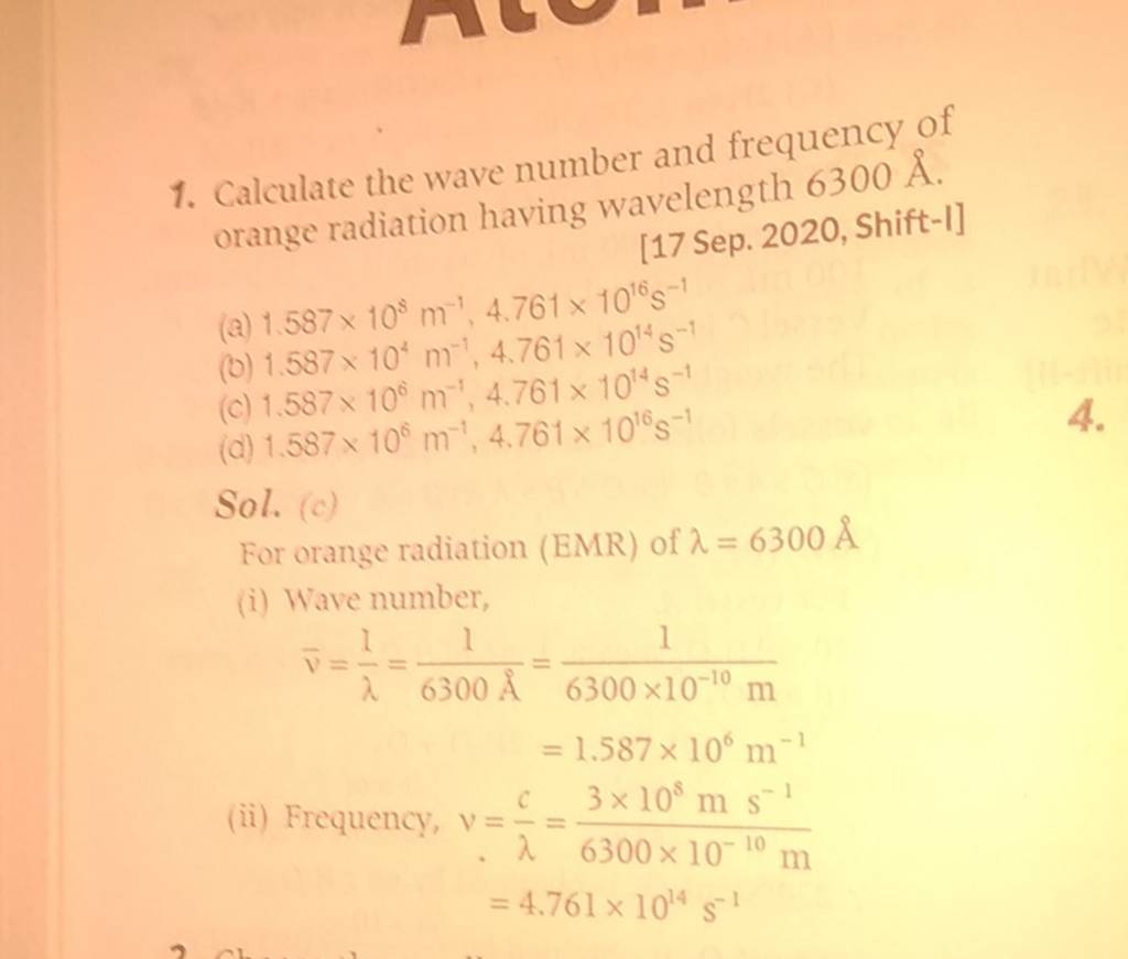 Calculate The Wave Number And Frequency Of Orange Radiation Having Wavele