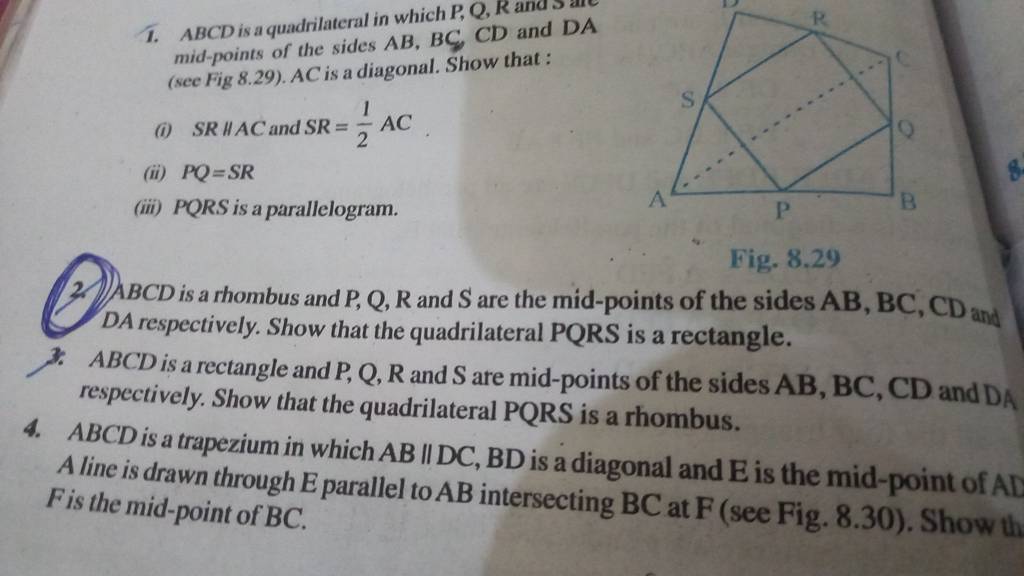 1 Abcd Is A Quadrilateral In Which Pqr And Sda Mid Points Of The Sides 5993