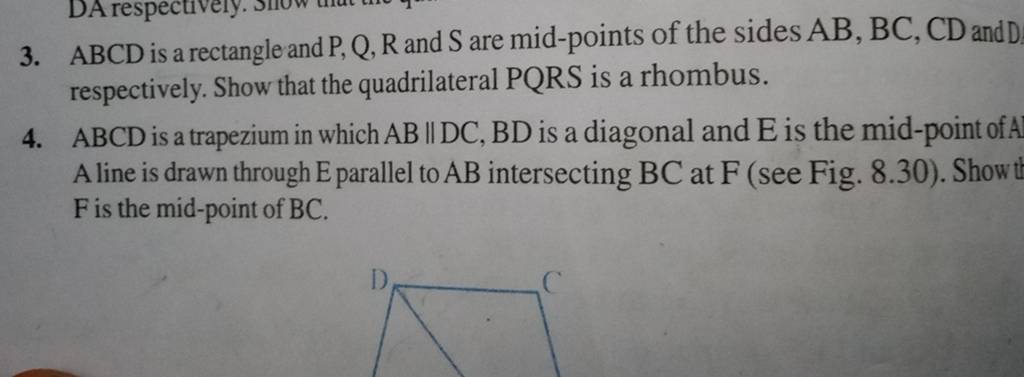 3 Abcd Is A Rectangle And Pqr And S Are Mid Points Of The Sides Abbc