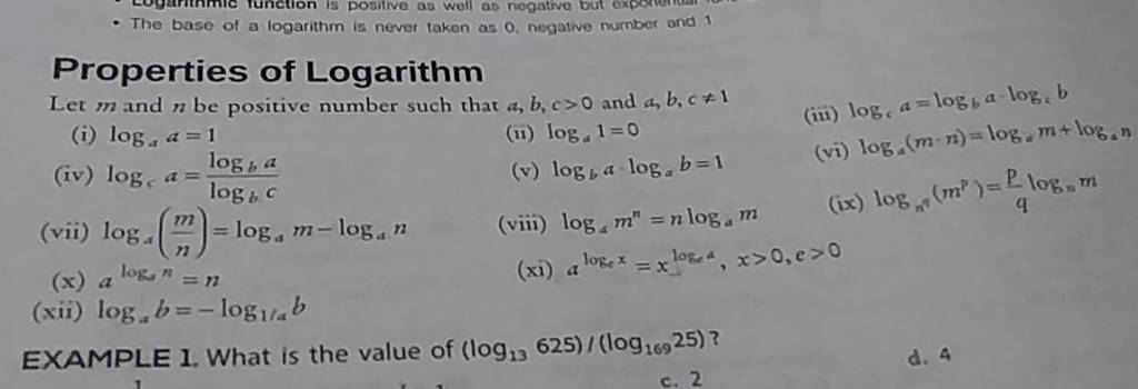 The Base Of A Logarithm Is Never Taken As 0 Negative Number And 1 Pro 6106