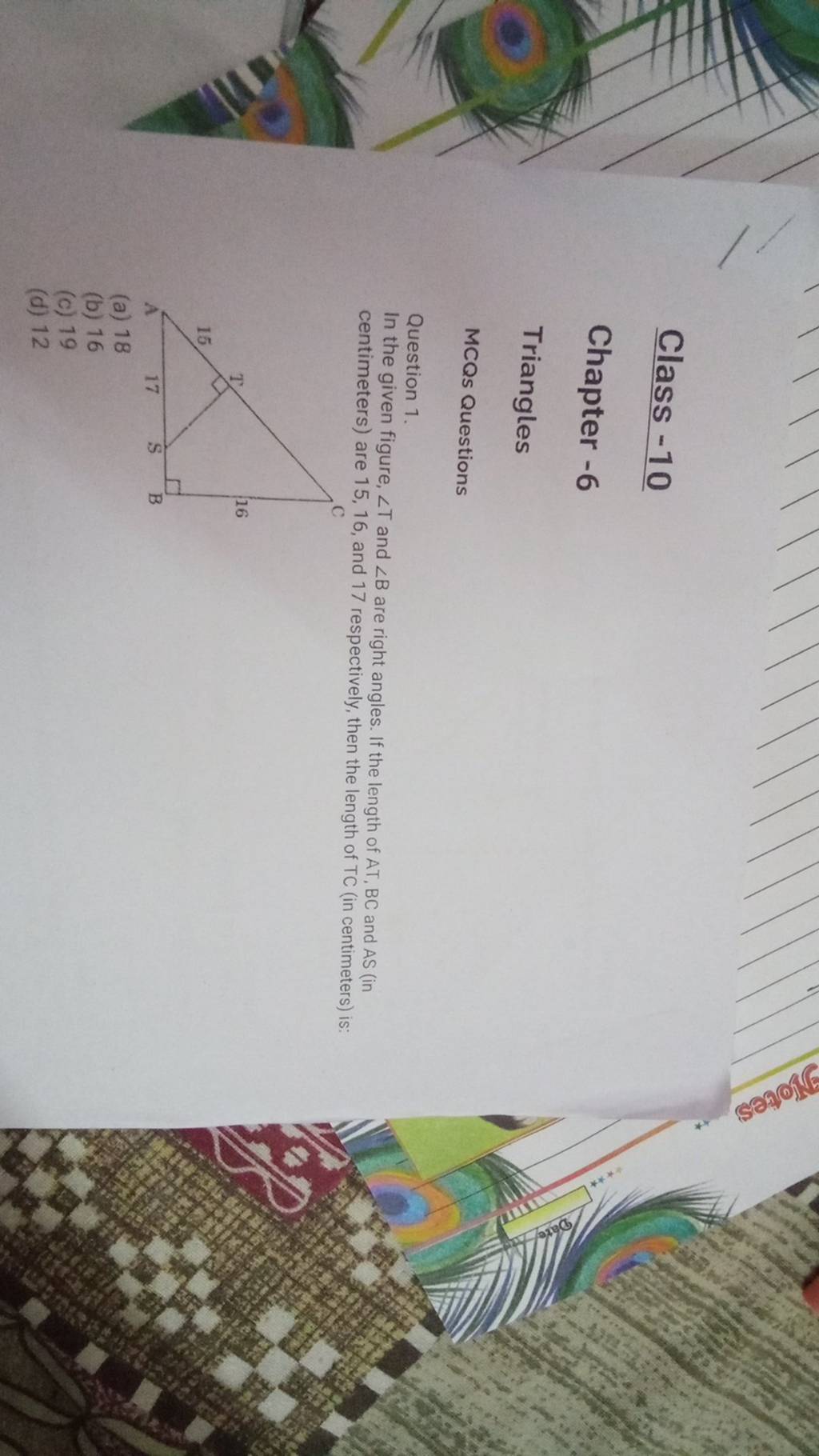 Class 10 Chapter 6 Triangles MCQs Questions Question 1. In the given f..