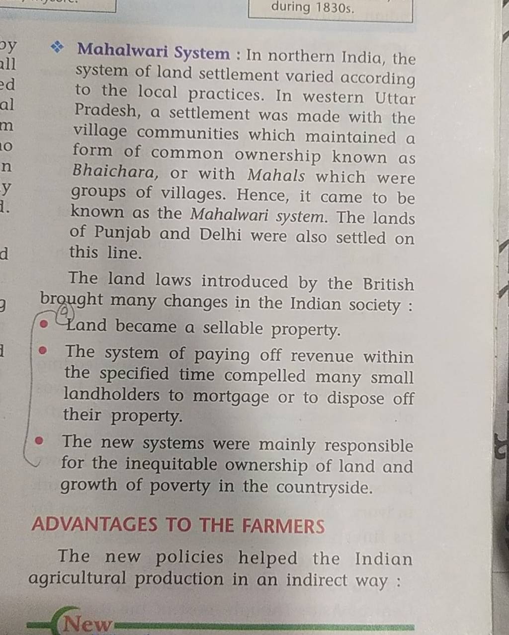  Mahalwari System In northern India, the system of land settlement var..