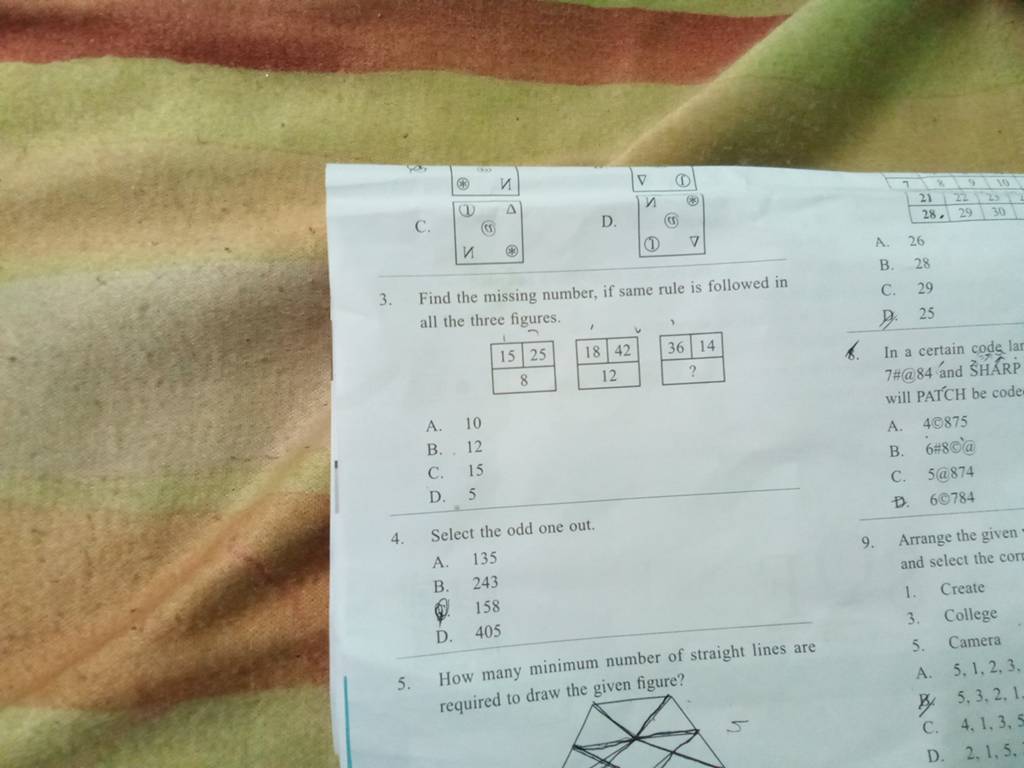 3. Find the missing number, if same rule is followed in all the three fig..