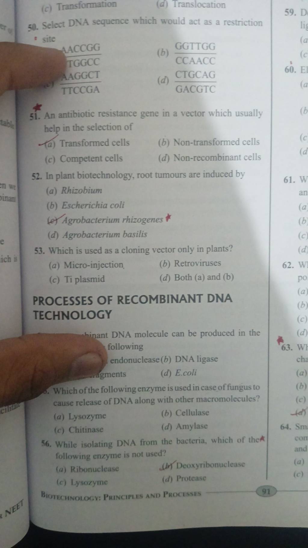 PROCESSES OF RECOMBINANT DNA TECHNOLOGY Following Endonuclease (b) DNA Li..