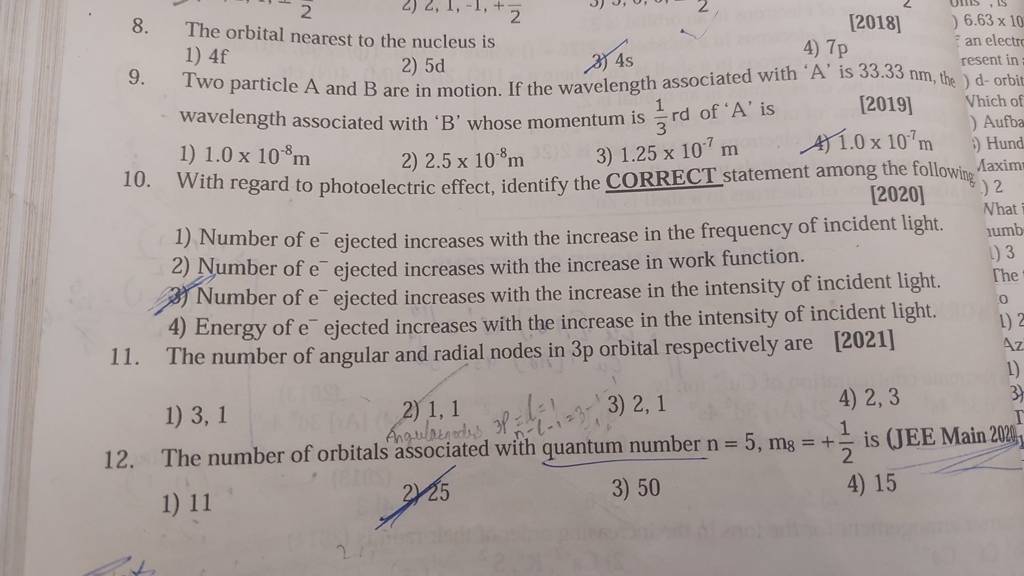 The number of angular and radial nodes in 3p orbital respectively are 20 