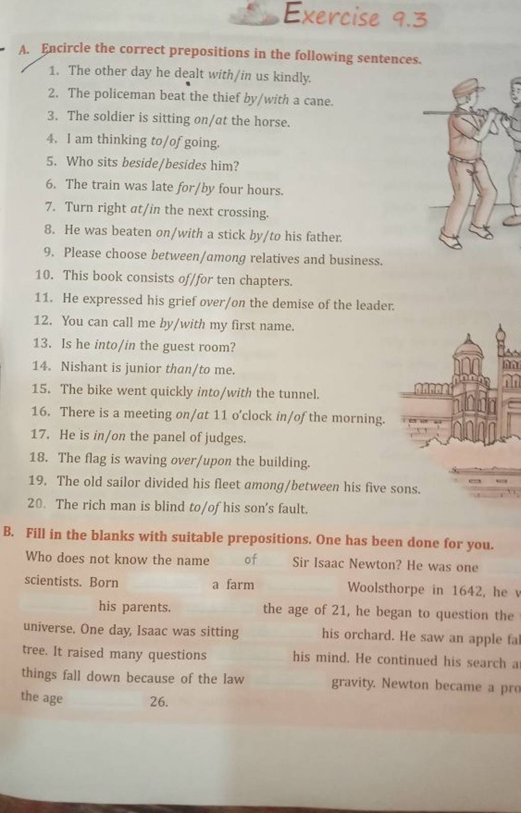 Encircle the correct prepositions in the following sentences. | Filo