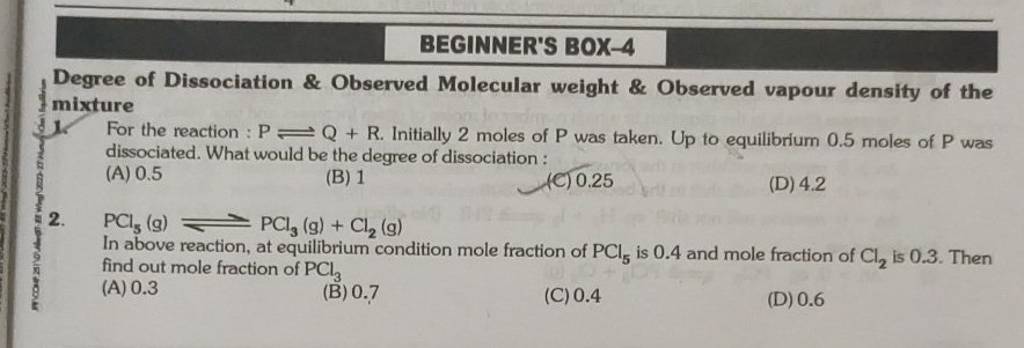 Degree of Dissociation \& Observed Molecular weight \& Observed vapour de..
