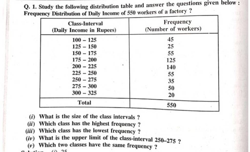 Q. 1. Study the following distribution table and answer the questions giv..