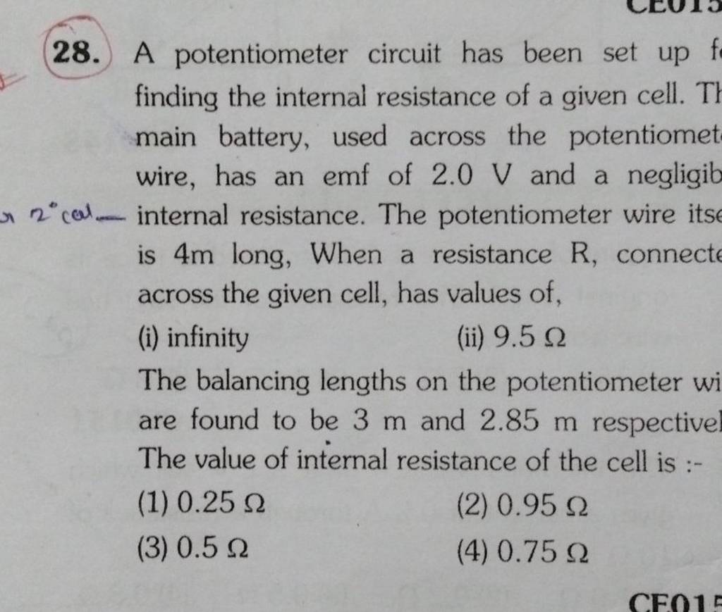 A potentiometer circuit has been set up finding the internal resistance o..
