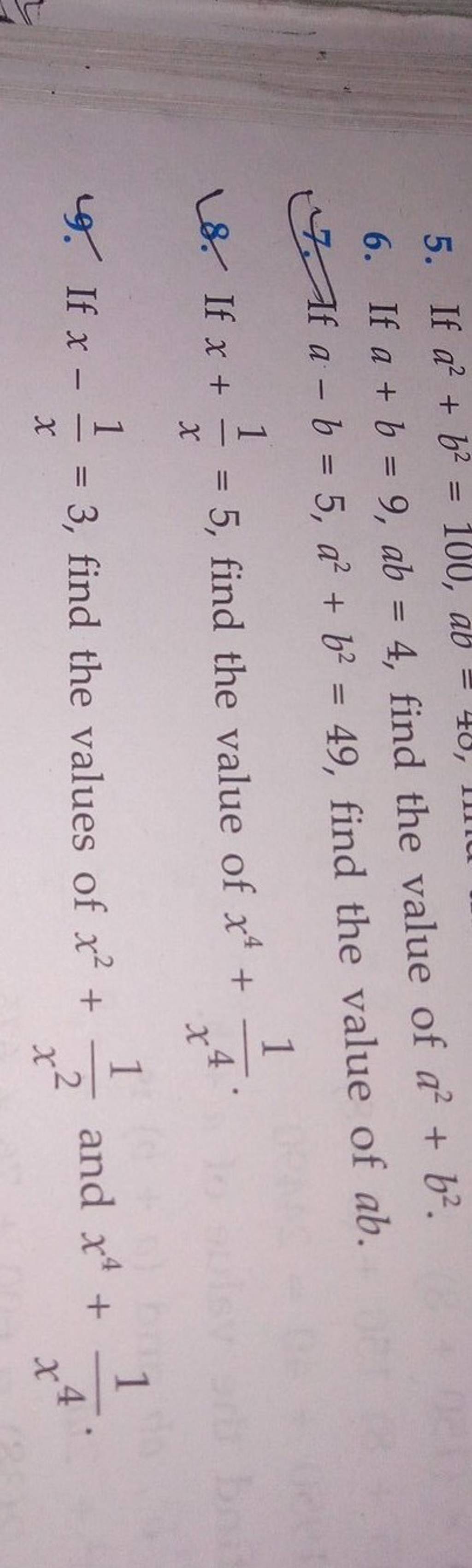 if a b=9 ab=4 find the value of a2 b2