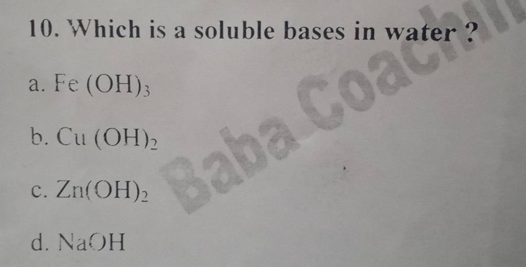 Which is a soluble bases in water? Filo