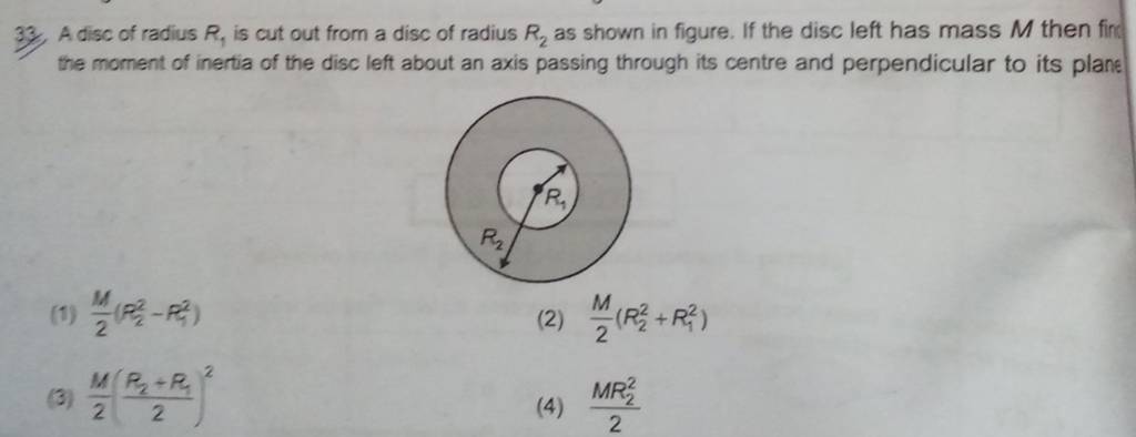 A Disc Of Radius R1 Is Cut Out From A Disc Of Radius R2 As Shown In Fig answered-in-the-adjacent-figure-a-uniform-disc-of-mass-2m-and-radius