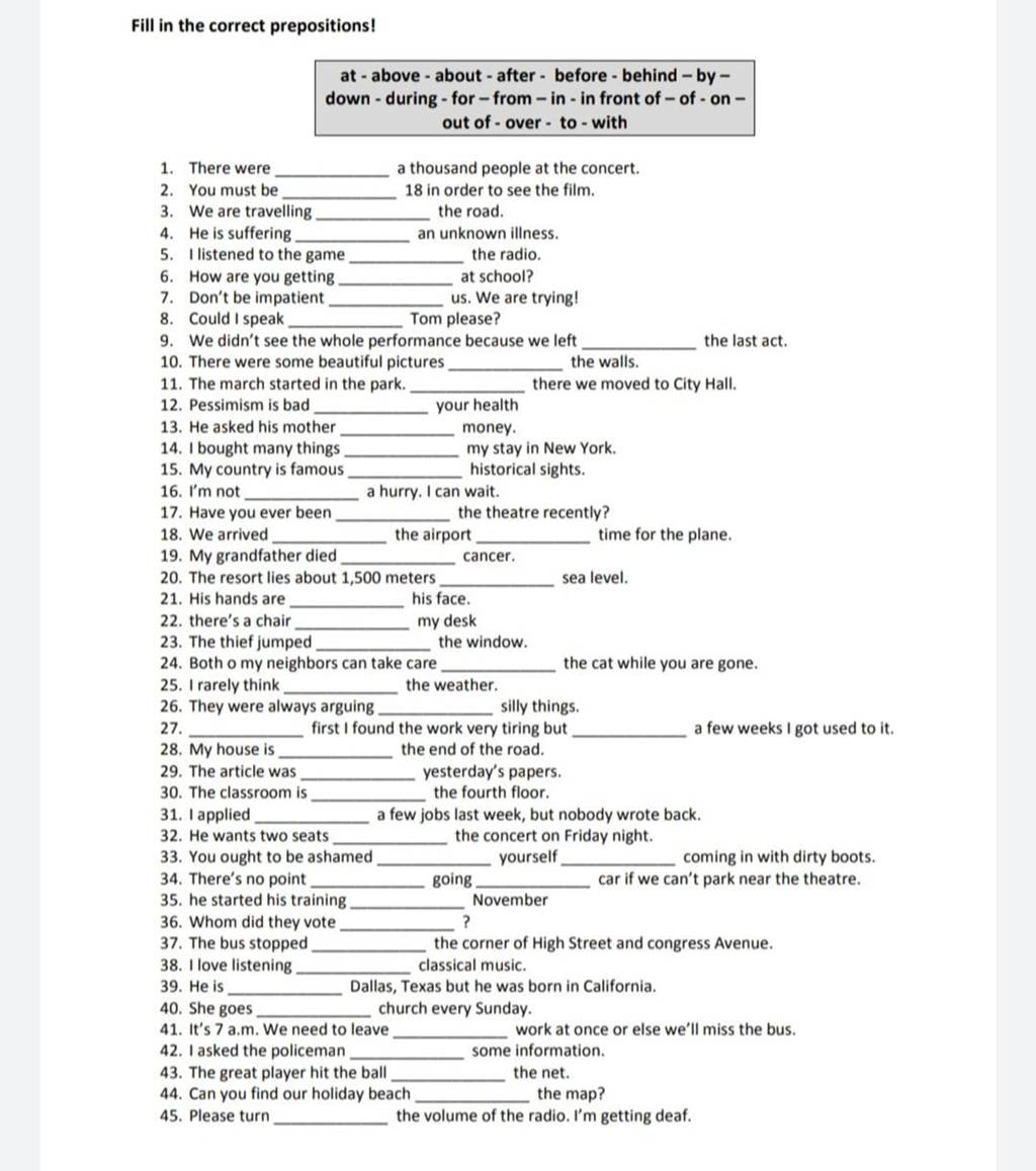 Fill In The Correct Prepositions! | Filo