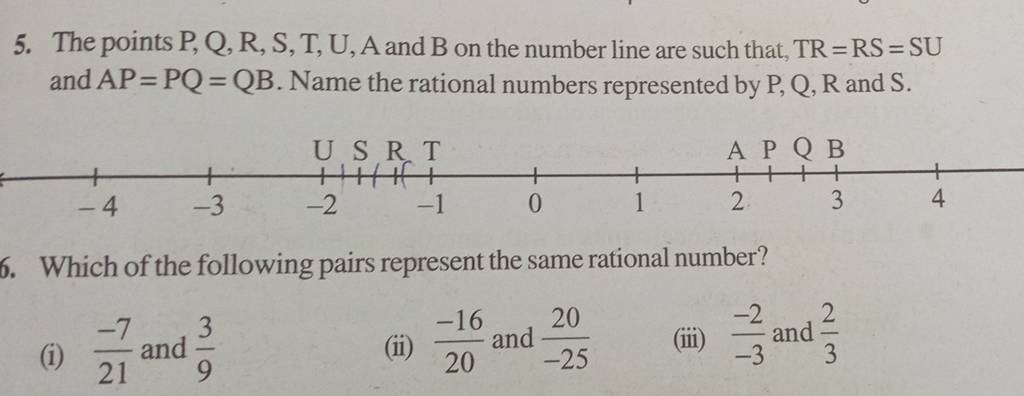 The Points P Q R S T U A And B On The Number Line Are Such That Tr Rs