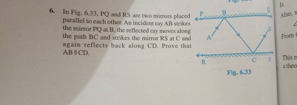 6. In Fig. 6.33, PQ And RS Are Two Mirrors Placed Parallel To Each Other...