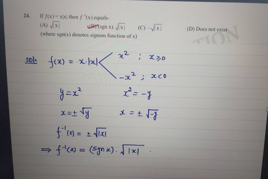 24 If Fxx∣x∣ Then F−1x Equals A ∣x∣ B Signx⋅∣x∣ C −∣x∣ 0688