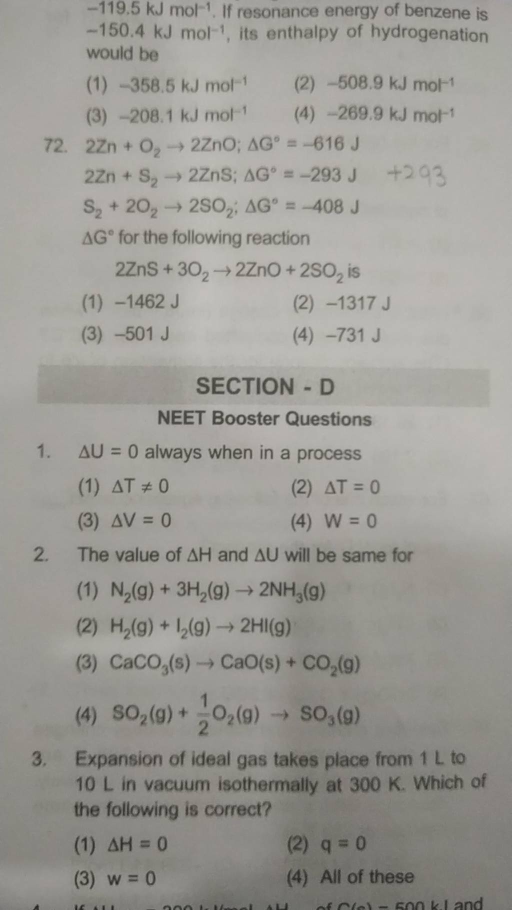 −119.5 kJ mol−1. If resonance energy of benzene is −150.4 kJ mol−1, its e..