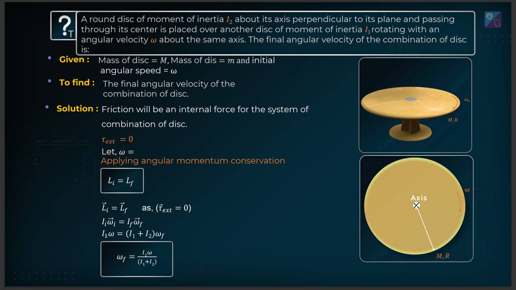 A round disc of moment of inertia I2 about its axis perpendicular to its..