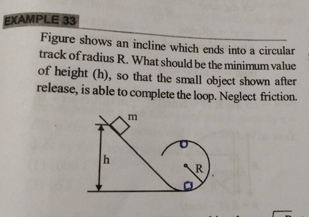 EXAMPLE 33 Figure shows an incline which ends into a circular track of ra..