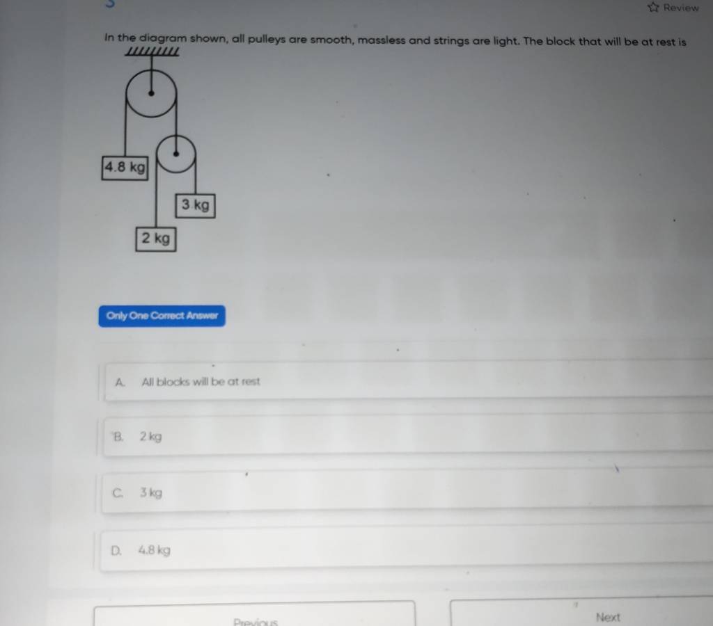 In the diagram shown, all pulleys are smooth, massless and strings are li..