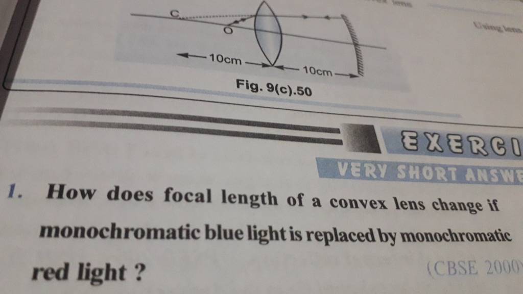 Fig. 9(c).50 1. How does focal length of a convex lens change if monochro..
