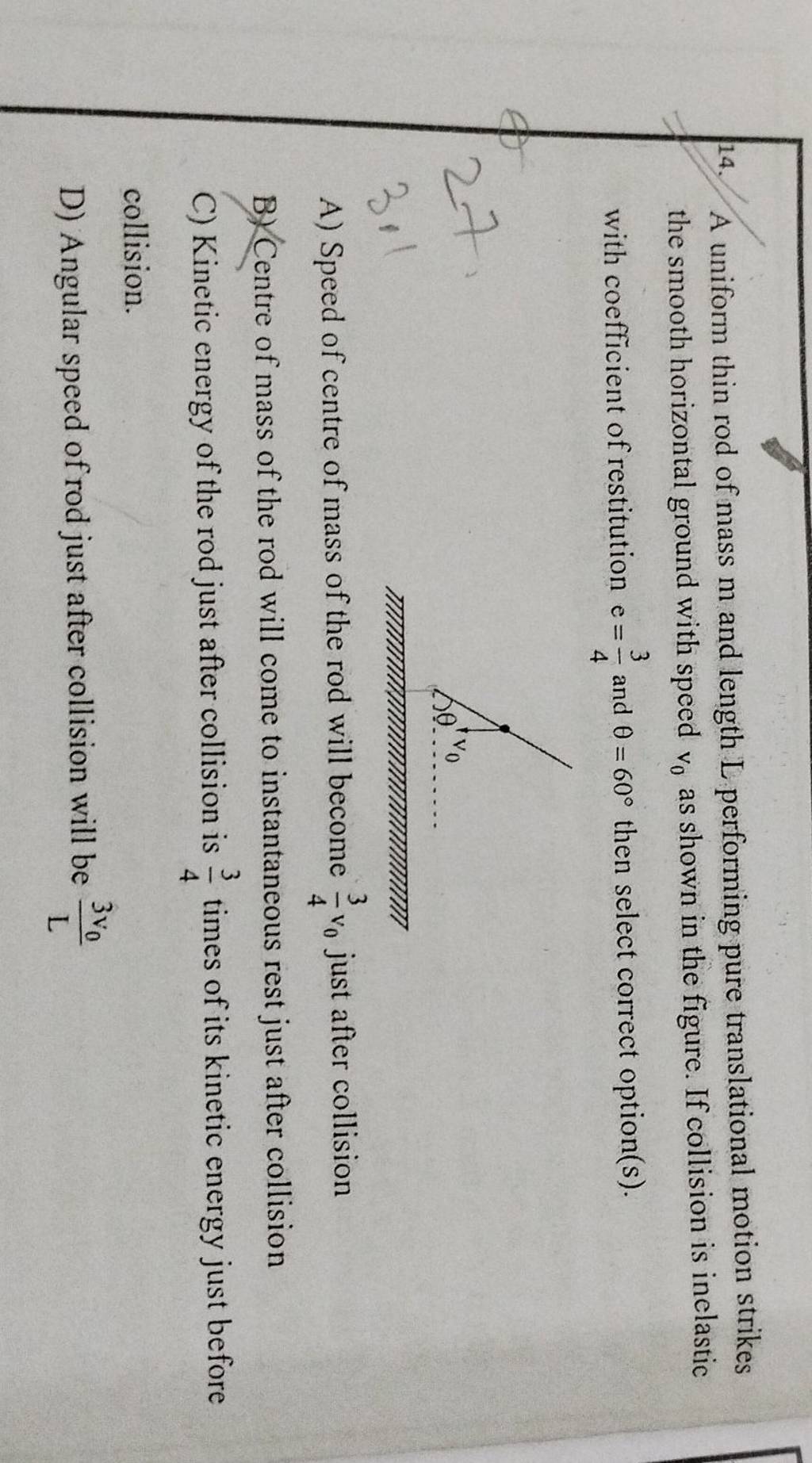 A Uniform Thin Rod Of Mass M And Length L Performing Pure Translational M a-uniform-thin-rod-of-mass-m-and-length-l-performing-pure-translational-m