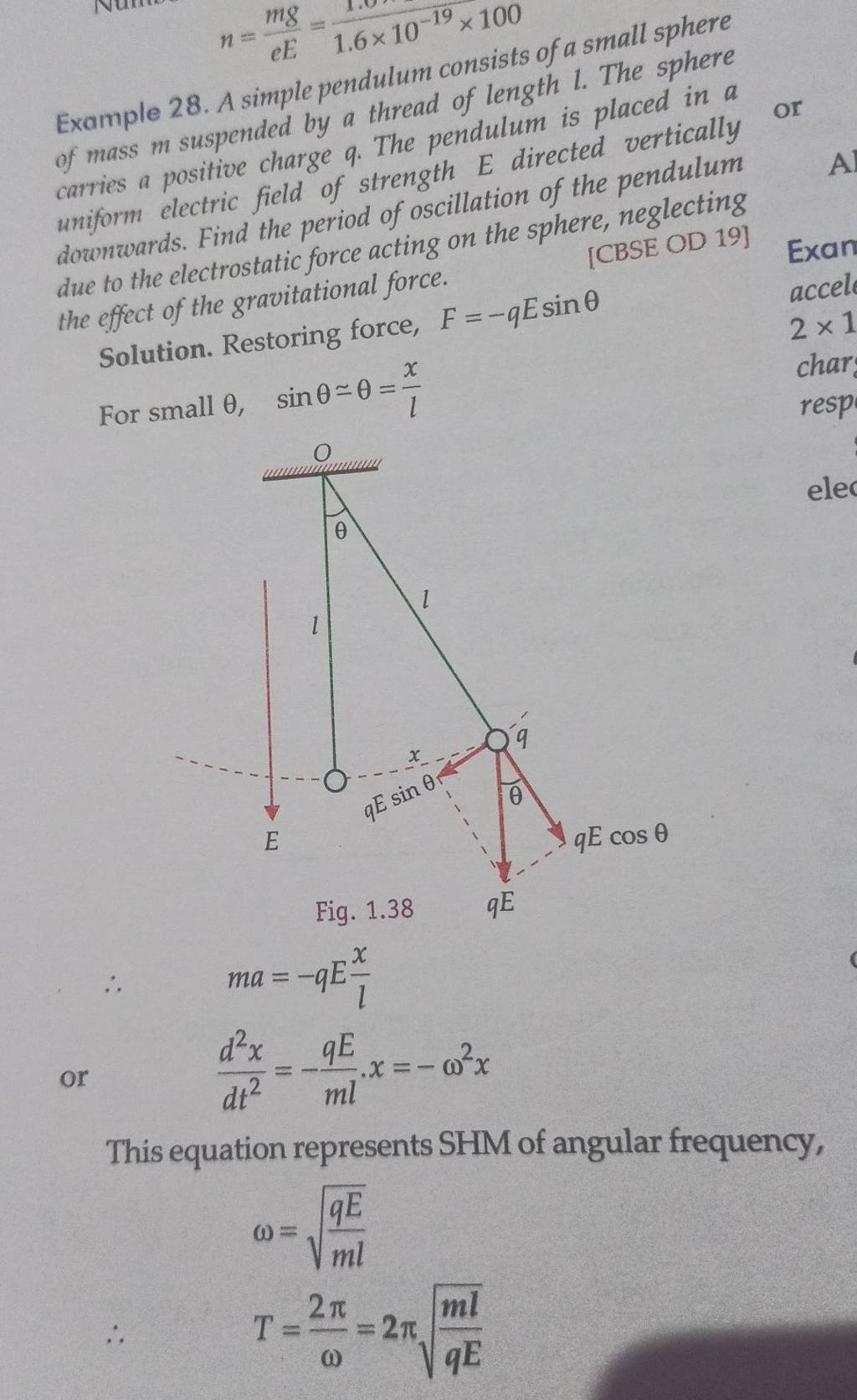 Example A Simple Pendulum Consists Of A Small Sphere Of Mass M Suspen