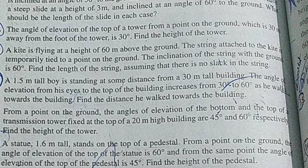 a steep slide at a height of 3 m, and inclined at an angle of 60∘ to the
