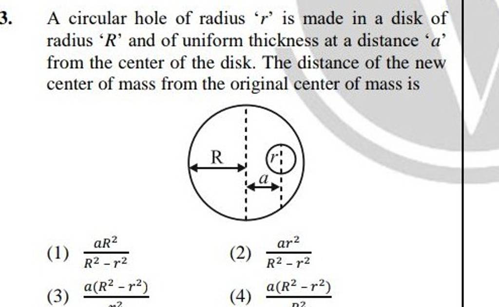 3. A Circular Hole Of Radius ' R ' Is Made In A Disk Of Radius ' R ' And