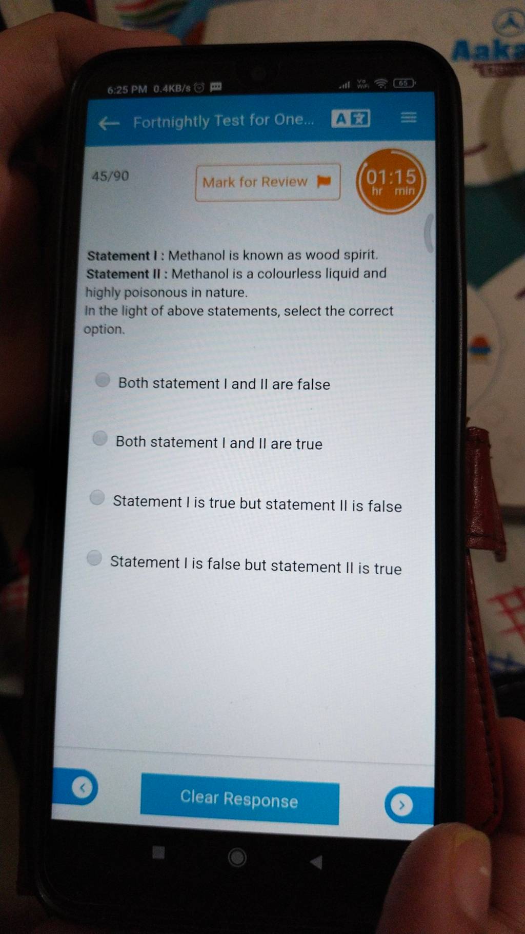 Statement I Methanol is known as wood spirit. Statement II Methanol is..