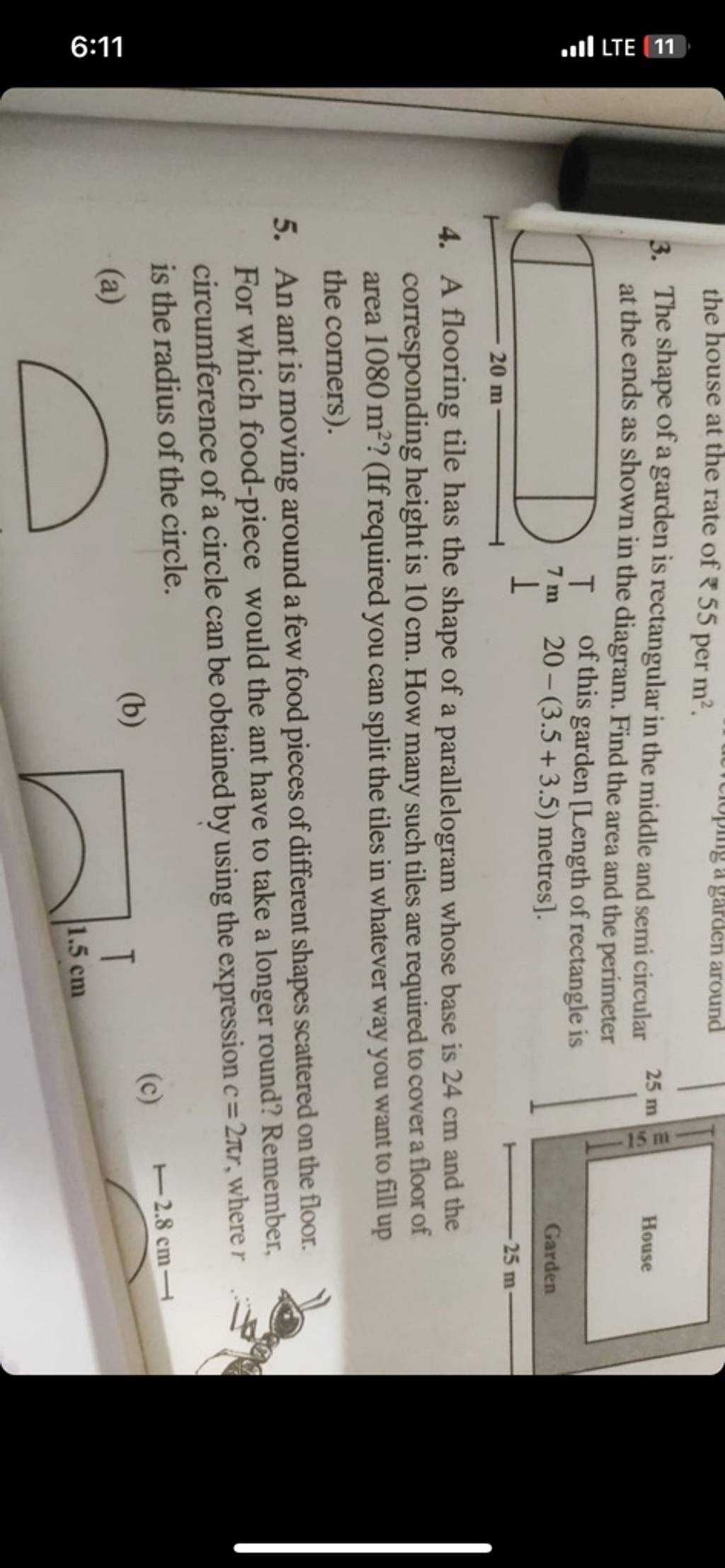 4. A flooring tile has the shape of a parallelogram whose base is 24 cm a..