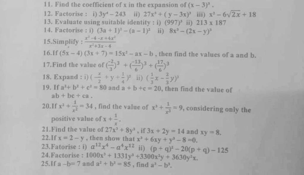 11-find-the-coefficient-of-x-in-the-expansion-of-x-3-3-12-factorise