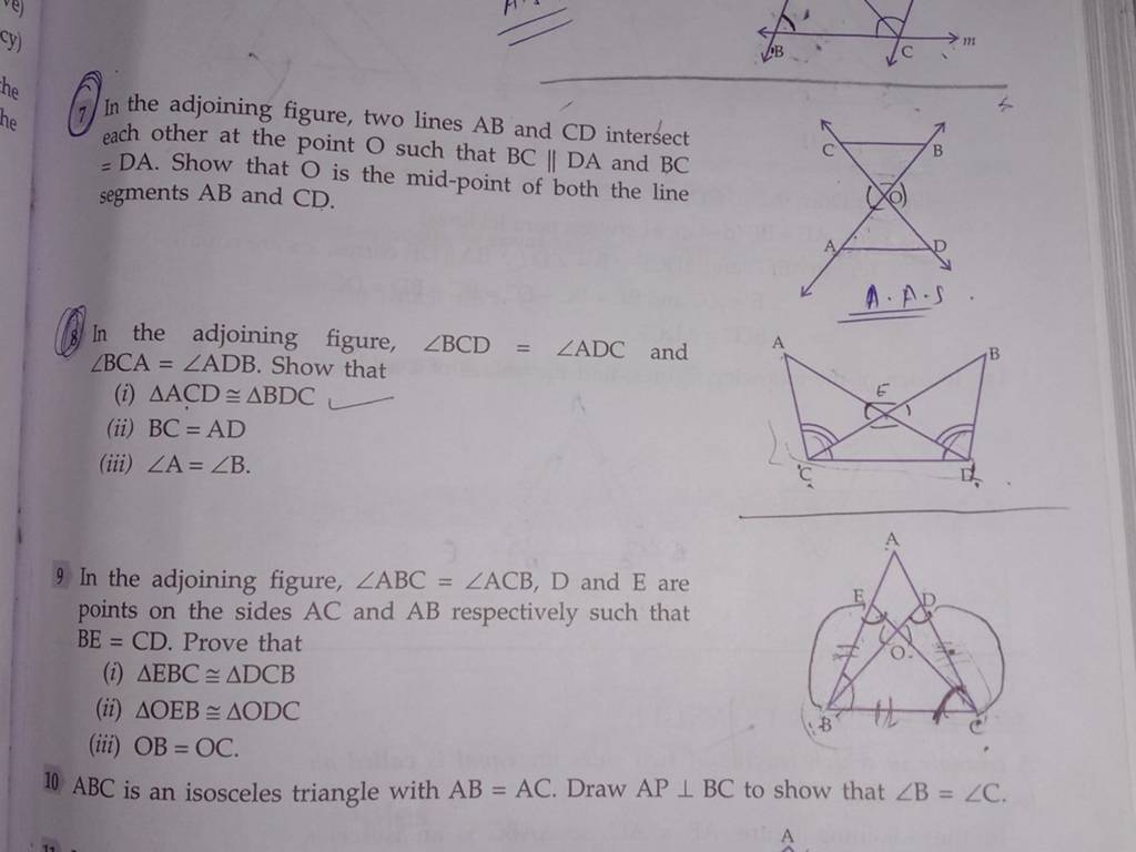 7. In the adjoining figure, two lines AB and CD intersect each other at t..