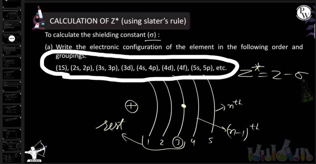 CALCULATION OF Z* (using slater's rule) To calculate the shielding consta..