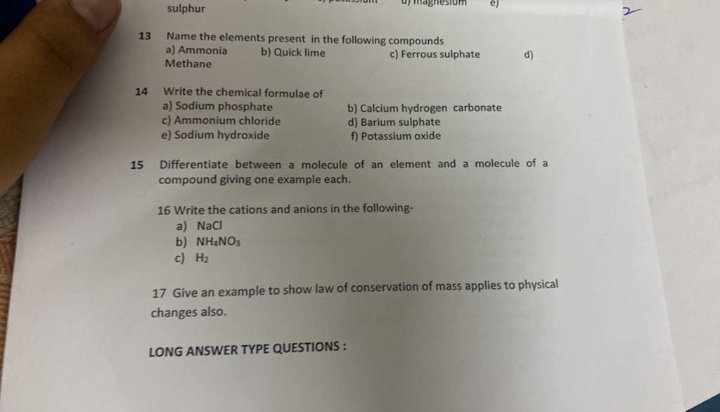 13 Name the elements present in the following compounds | Filo