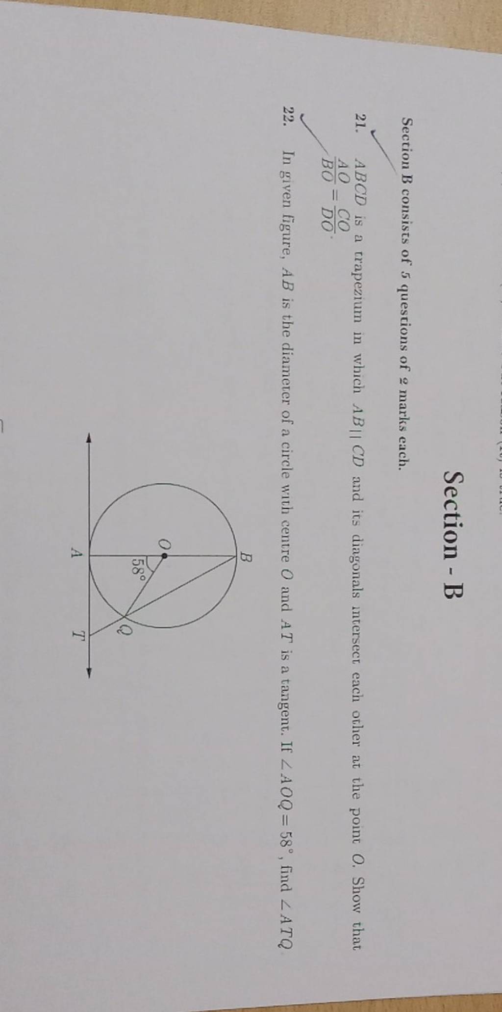 Section - B Section B Consists Of 5 Questions Of 2 Marks Each. 21. ABCD I..