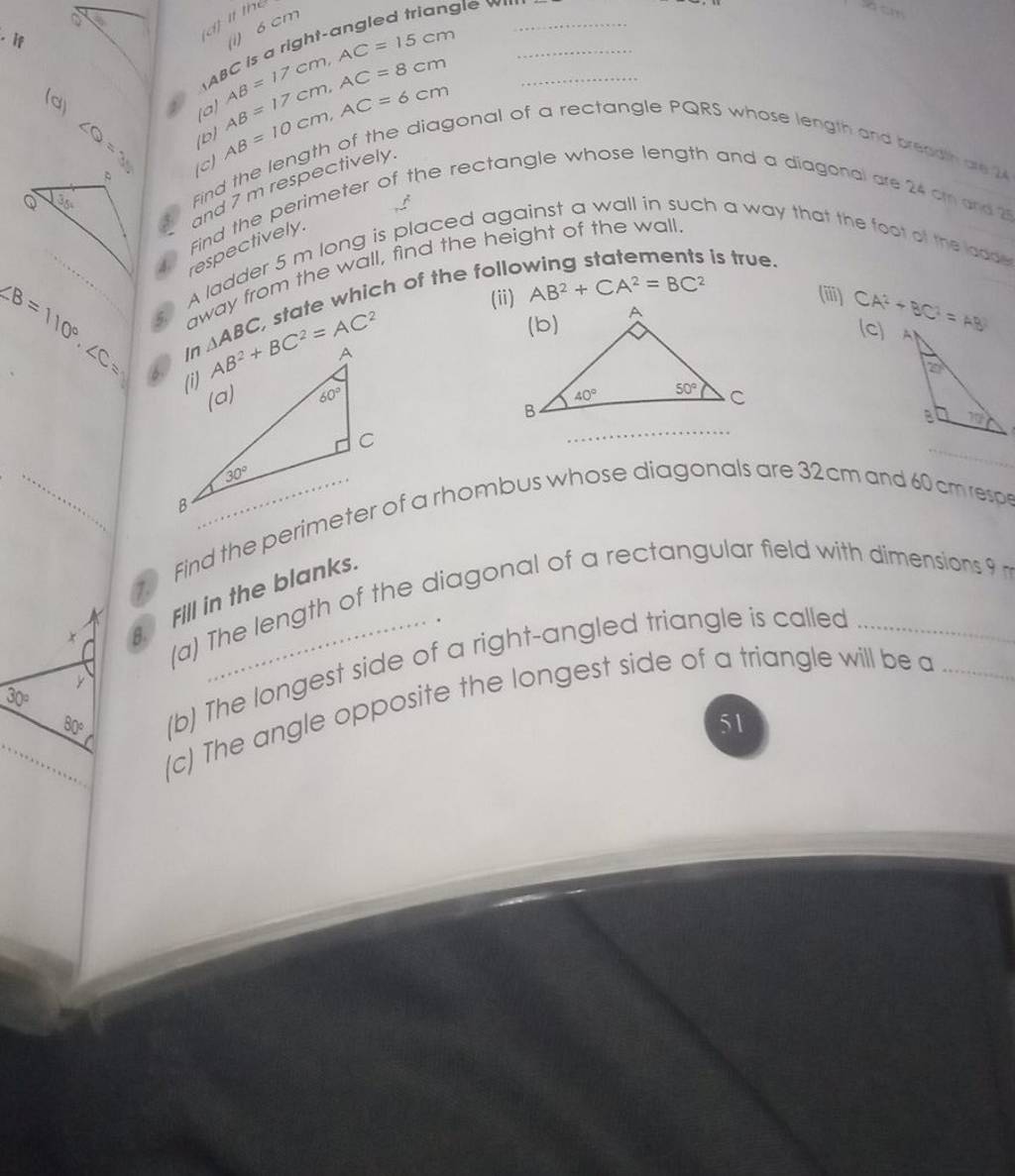 fill-in-the-blanks-b-the-longest-side-of-a-right-angled-triangle-is-ca