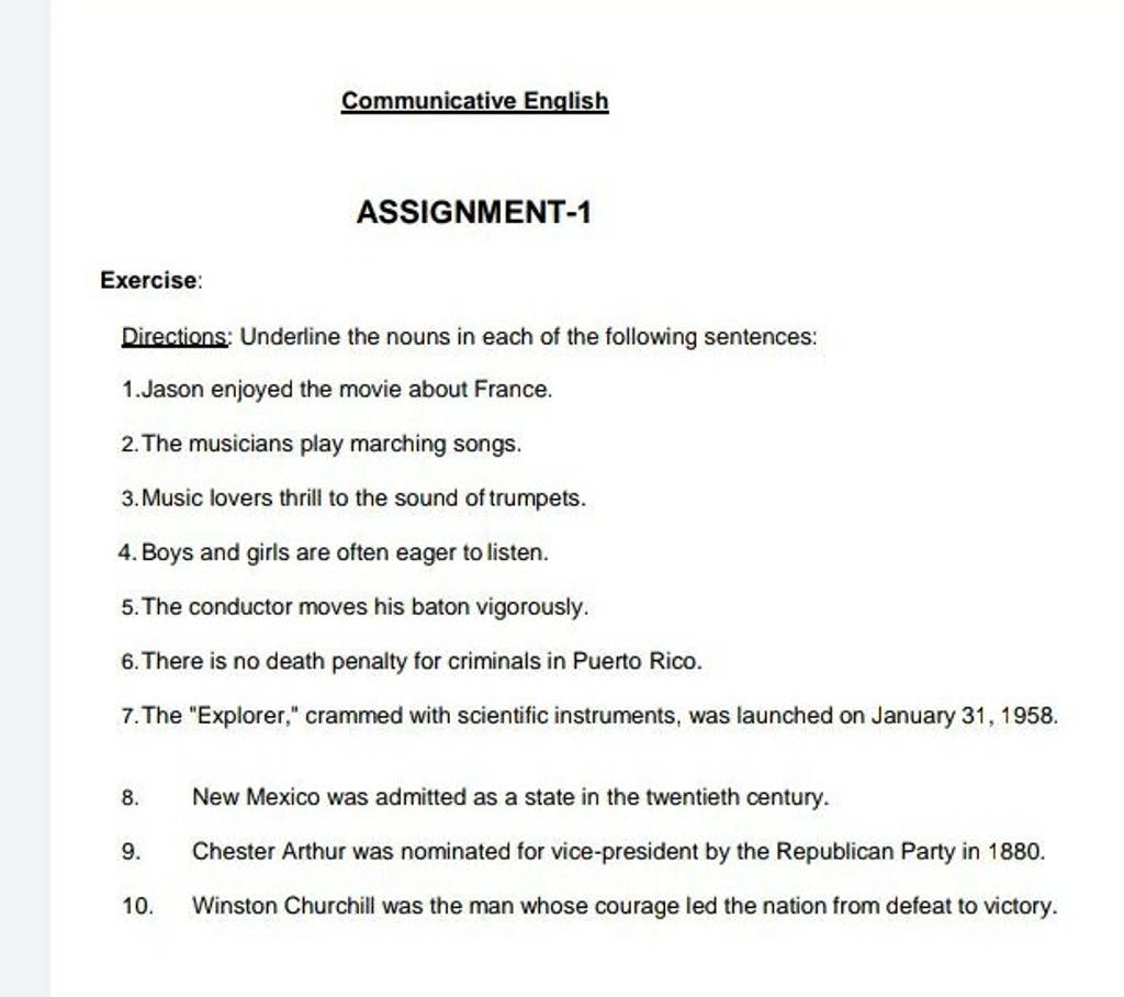 Directions Underline The Nouns In Each Of The Following Sentences 1 Jas directions-underline-the-nouns-in-each-of-the-following-sentences-1-jas