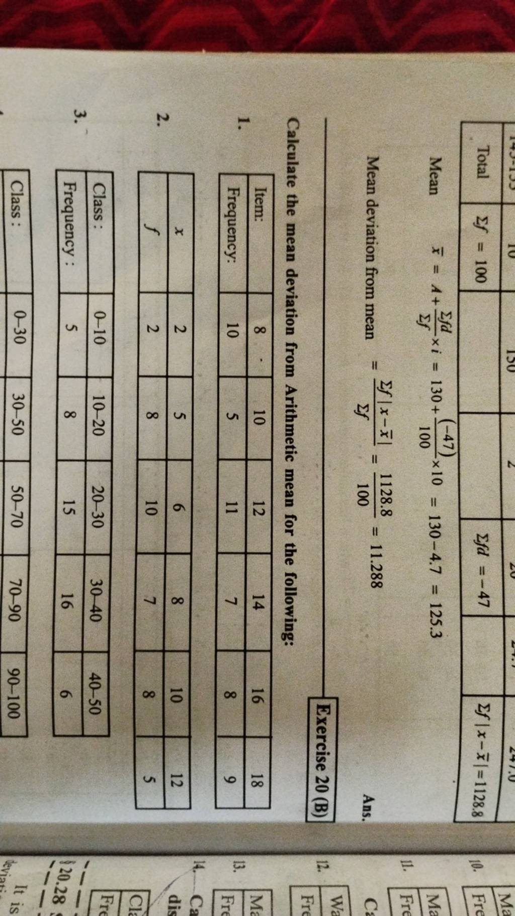 Mean deviation from mean f f x x 1001128 8 11 288exercise 20 b cal 