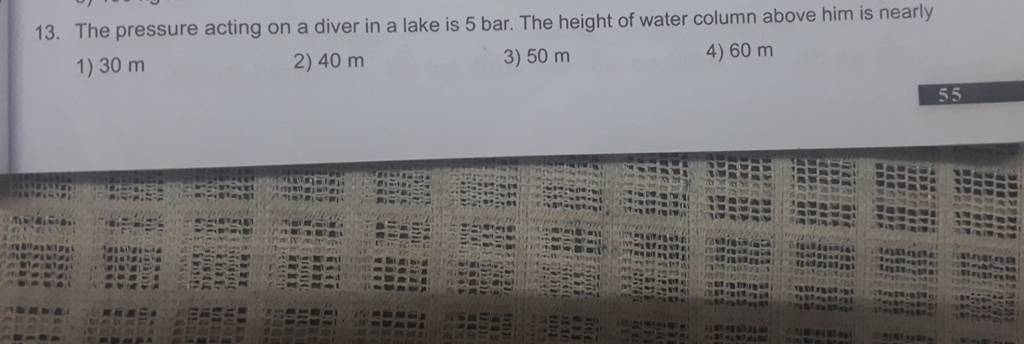The Pressure Acting On A Diver In A Lake Is 5 Bar The Height Of Water Co 