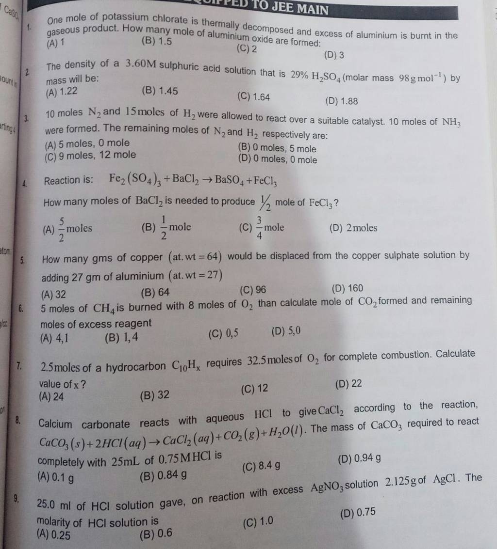 Reaction is: Fe2 (SO4 )3 +BaCl2 →BaSO4 +FeCl3 How many moles of BaCl2 i..