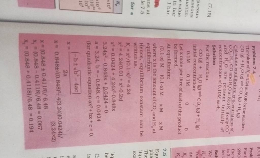 The value of K 4.24 at 800K for the reaction. CO(g) + H₂O(g) CO, (g) + H₂..