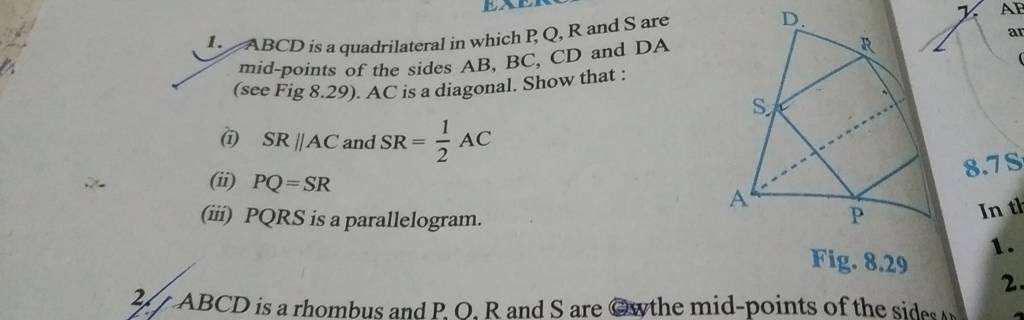 1 Abcd Is A Quadrilateral In Which Pqr And S Are Mid Points Of The Sid 1031