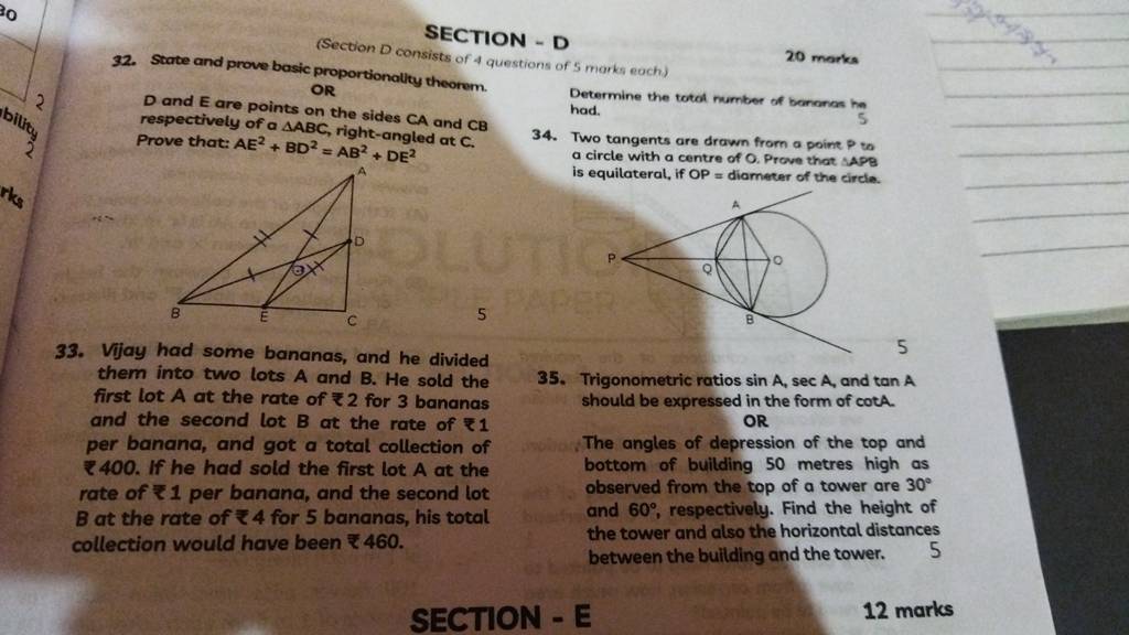 33. Vijay had some bananas, and he divided 34. Two tangents are drawn fro..