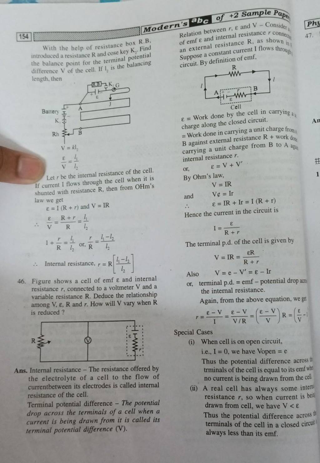 Relation between r,ε and V Consider, of emf ε and internal resistance r..