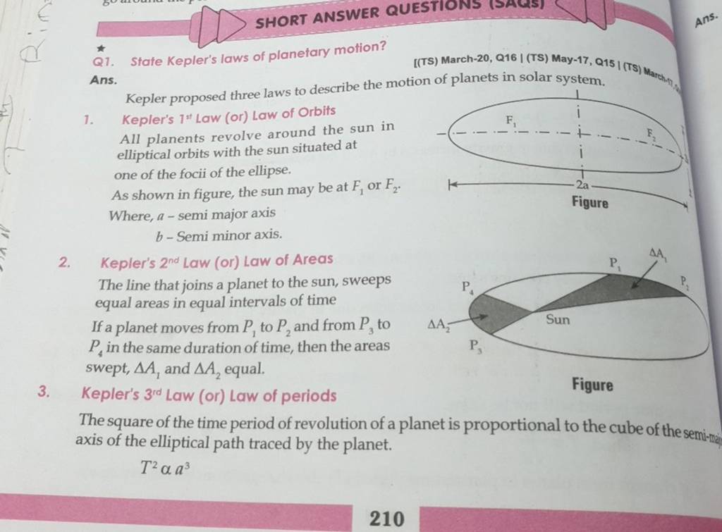 state kepler's law of planetary motion class 11