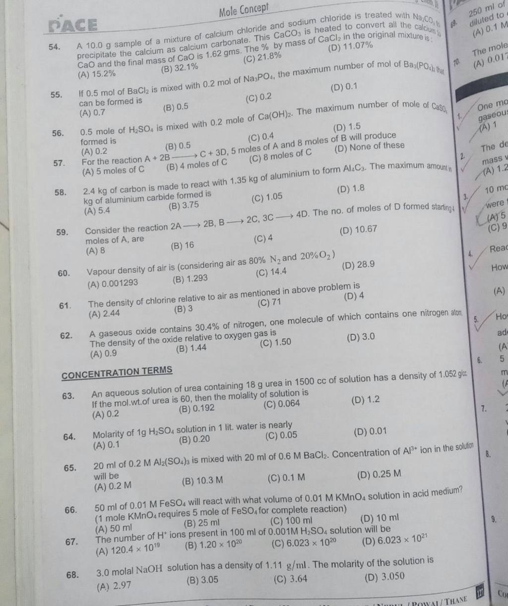 The density of chlorine relative to air as mentioned in above problem is..