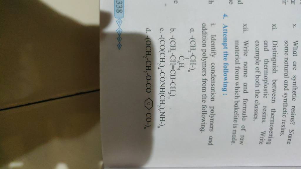 What are synthetic resins? Name some natural and synthetic resins. xi. Di..